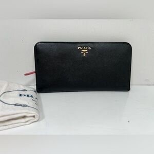 Prada Black Saffiano Leather Long Wallet